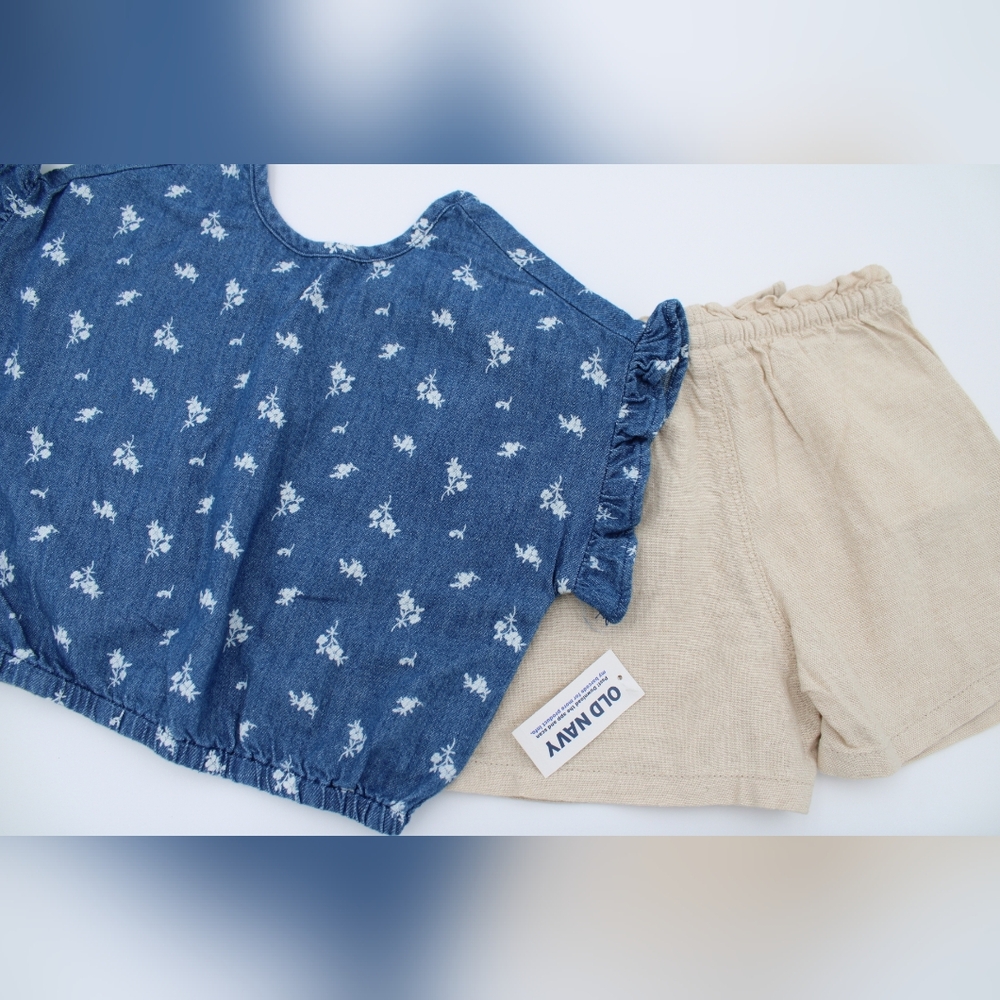 Girls Old Navy 2pc Outfit – Denim Floral Top & Shorts, Size 3T (NWT) - Picture 2 of 4